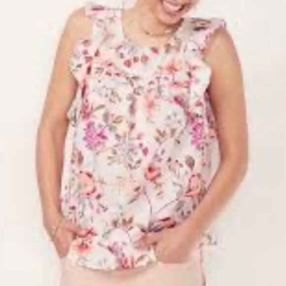 LC Lauren Conrad Floral Ruffle Trim Sleeveless Top Size Medium - Picture 1 of 12